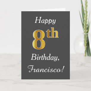 Carte Grey, Faux Gold 8e anniversaire + Nom personnalisé