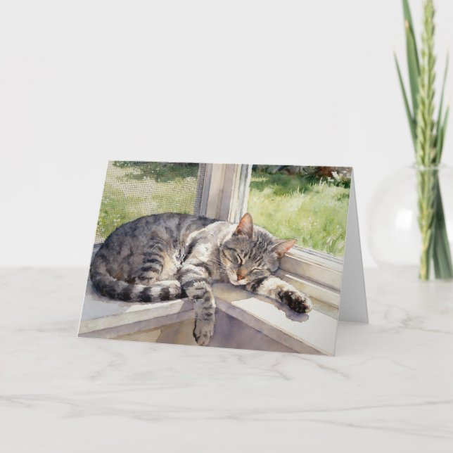Carte Grey Tabby Cat Study C In Watercolors (Devant)