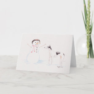 Carte Greyhound rencontre Snowman Dog Art Greeting Card
