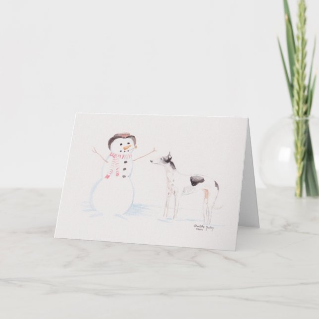 Carte Greyhound rencontre Snowman Dog Art Greeting Card (Devant)