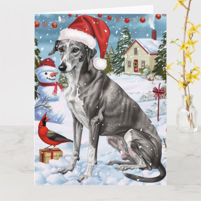 Carte Greyhound Winter Wonderland Christmas Joie (Fleur jaune)