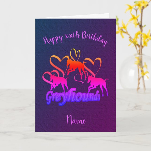 Carte Greyhounds Et Coeurs Anniversaire (Fleur jaune)
