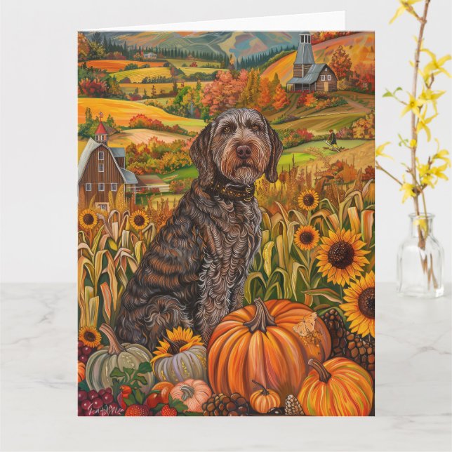 Carte Griffon à poil dur de chasse d'Automne de Thanksgi (Fleur jaune)