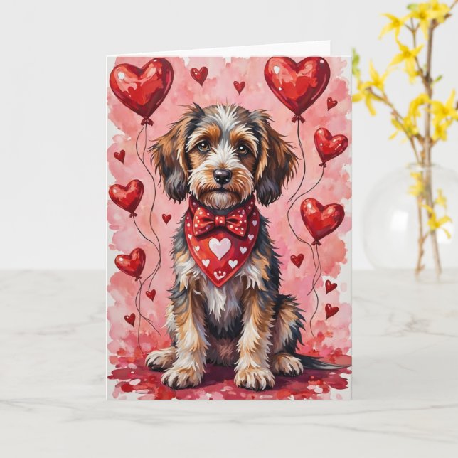 Carte Griffon à poil dur Saint-Valentin Chien (Fleur jaune)