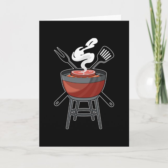 Carte Gril avec fourchette à viande et spatule (Devant)