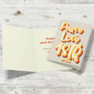 Carte Gris Amour Paix Rétro Groovy 18e Joyeux Anniversai