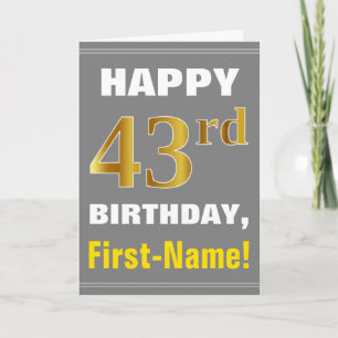 Carte Gris, doré faux, texte en gras pour 43ème annivers