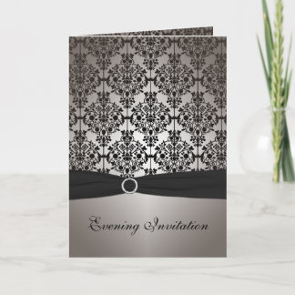 Carte gris et noir Damask Style Soirée Invitation