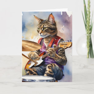 Carte Gris Gris Gris Gris Tabby Chat Rock Star Jouer Gui