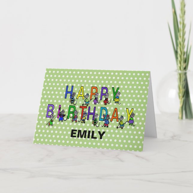 Carte Gris souris d'anniversaire sur Pois (Devant)