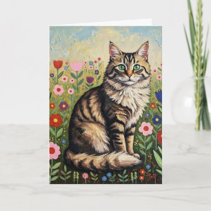 Carte Gris Tabby Chat et Fleurs d'art folklorique Annive