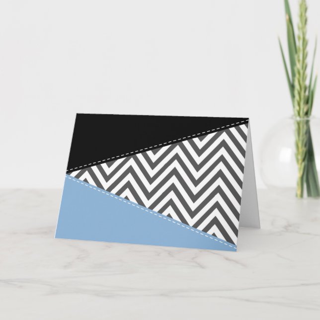 Carte Gris Zigzag, Gris Chevron, Motif Zigzag, Bleu (Devant)