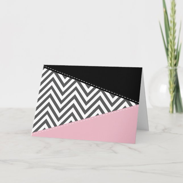 Carte Gris Zigzag, Gris Chevron, Motif Zigzag, Rose (Devant)