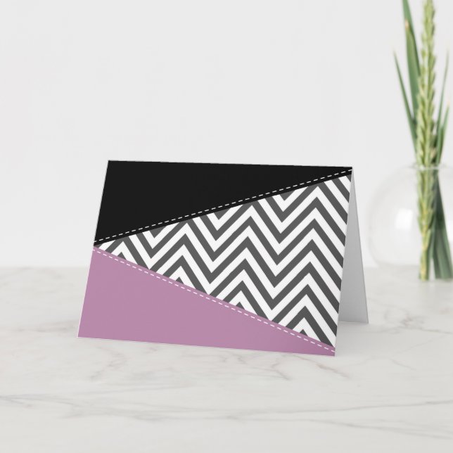 Carte Gris Zigzag, Gris Chevron, Motif Zigzag, Violet (Devant)