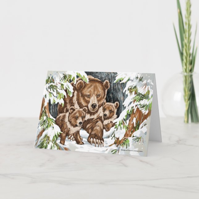 Carte Grizzly Bear Mère et Cubs en hiver (Devant)