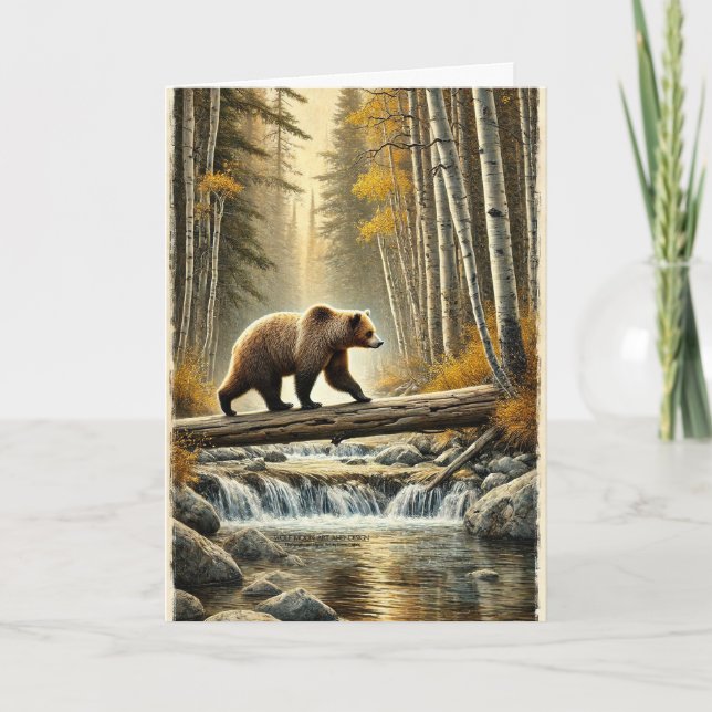 Carte Grizzly Oear Fallen Log Bridge Creek Fall Aspens (Devant)