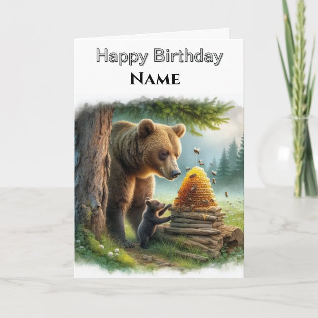 Carte Grizzly Oear Faune Personnalisée Anniversaire (Devant)