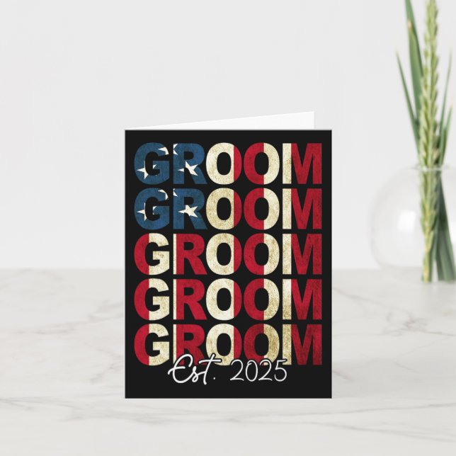 Carte Groom Bride Est. Drapeau américain 2025 : Des coup (Devant)