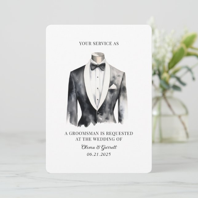 Carte Groomsman Black Tuxedo (Debout devant)
