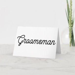 Carte Groomsman de script blanc et noir