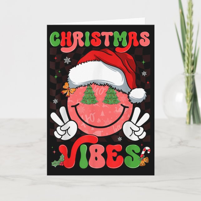 Carte Groovy Christmas Vibes Smile Face Santa Hat Xmas M (Devant)