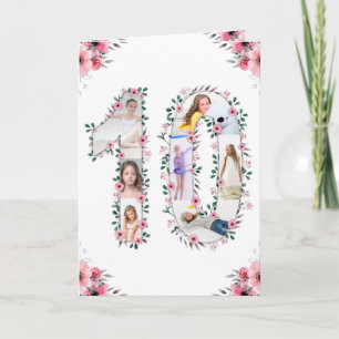 Carte Gros 10e anniversaire fille photo Collage Fleur ro