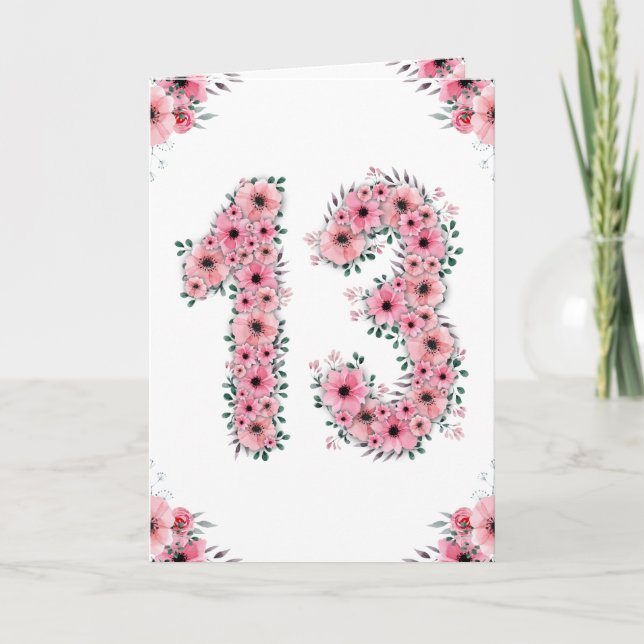 Carte Gros 13e anniversaire fille Fleurs roses Lieux ver (Devant)