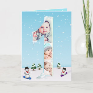 Carte Gros 1er anniversaire hiver glace neige Collage ph