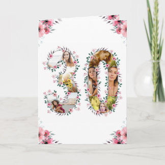 Carte Gros 30e anniversaire Photo Collage Rose Fleur Bla