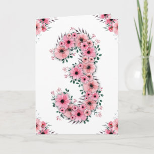 Carte Gros 3e anniversaire Fleurs roses Green Foliage Gi