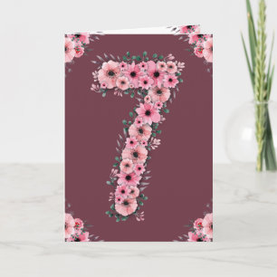 Carte Gros 7e anniversaire Fleurs roses Green Foliage Gi