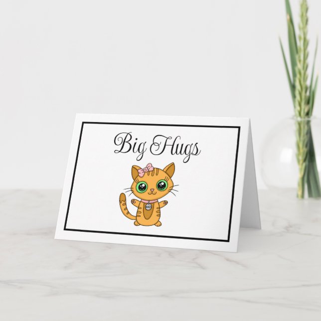 Carte Gros câlins | Cute chat orange | Amitié (Devant)