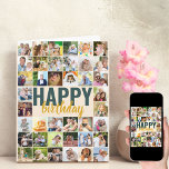 Carte Gros Collage Photo 40 Photo Anniversaire Personnal<br><div class="desc">Grande carte d'anniversaire avec message personnalisé et collage photo. Le design est écrit dans la typographie surdimensionnée et le script de brosse. Vous pouvez également personnaliser le message à l'intérieur. Téléchargez vos images (en ligne de gauche à droite, de haut en bas) et celles-ci seront affichées au format carré /...</div>
