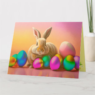 Carte Gros Lapin De Pâques Avec Collection D'Oeufs Color