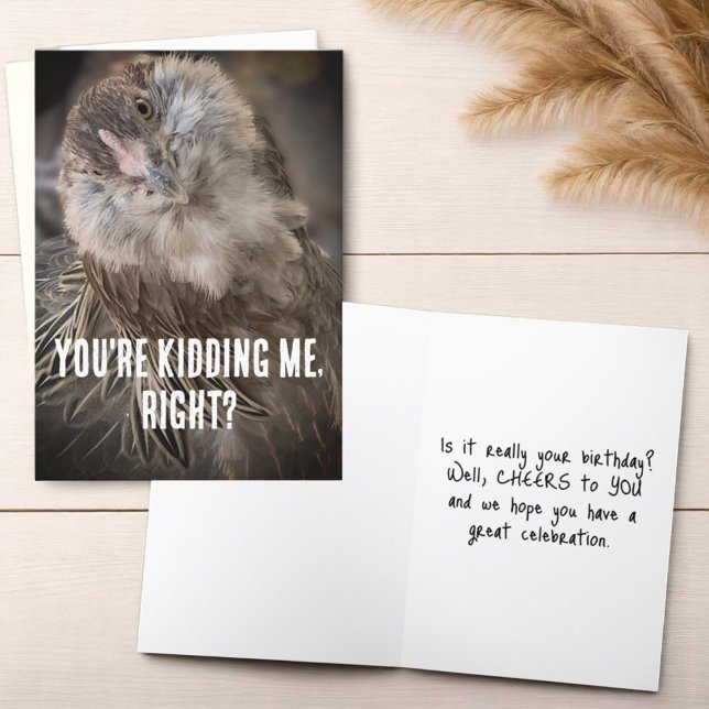 Carte Gros plan Drôle Tilted Head Poulet Photo (Cover and inside greeting template text greeting card)