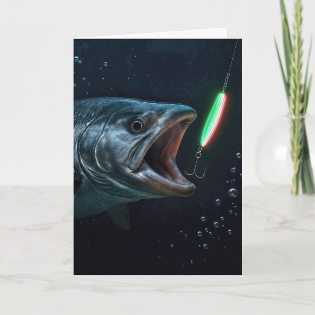 Carte Gros Poisson d'anniversaire avec leurre néon (Devant)