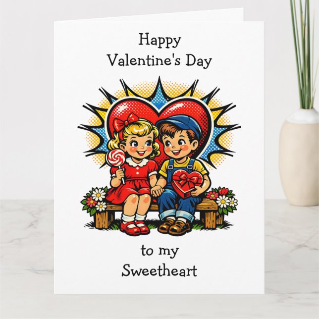 Carte Grosse Saint-Valentin Rétro Pop Art Vintage (Devant)
