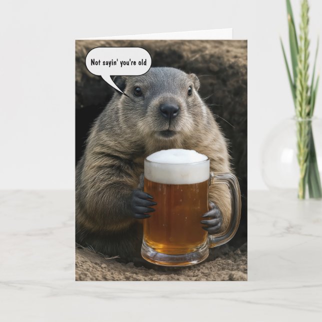 Carte Groundhog Getting Old Birthday With Beer Mug  (Devant)