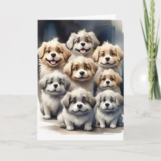 Carte Groupe de Chiens Heureux Portrait Blank Greeting (Devant)