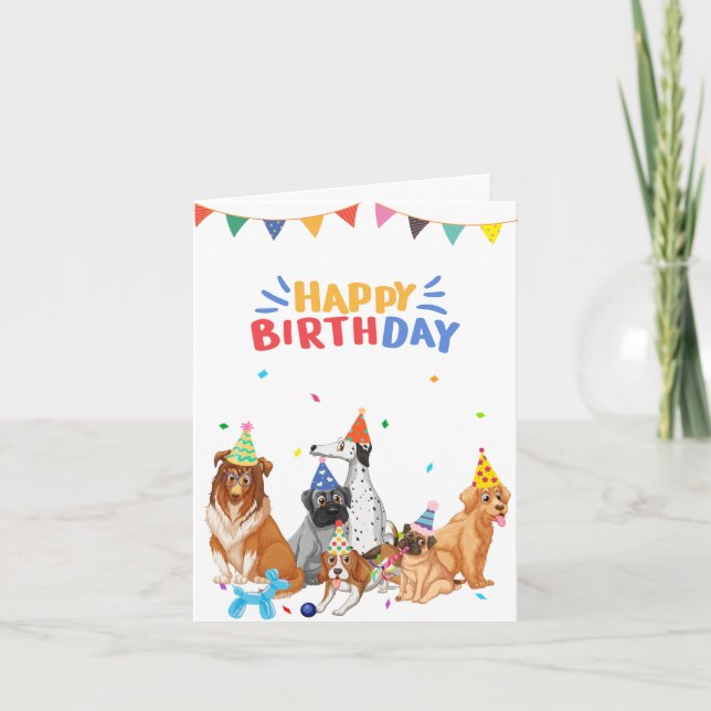 Carte Groupe de chiens races fête joyeux anniversaire (Devant)