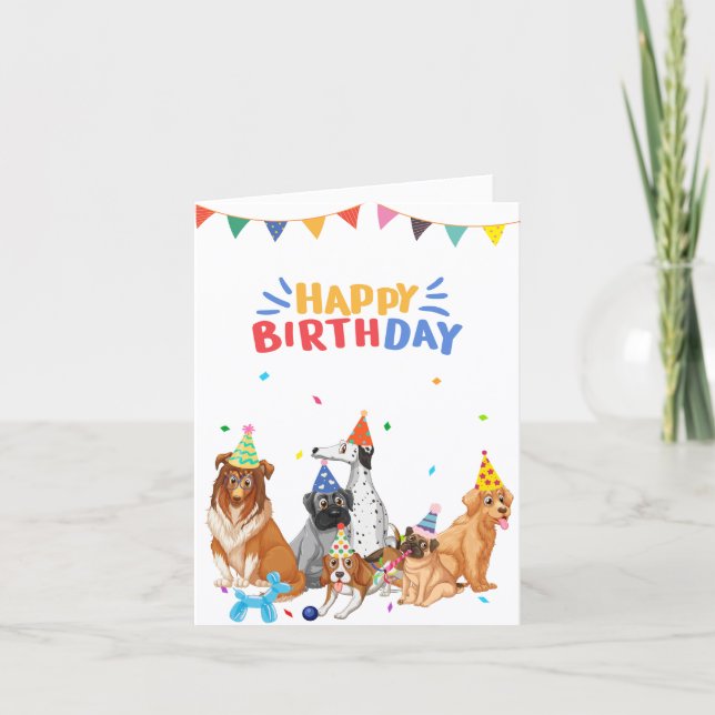 Carte Groupe de chiens races fête joyeux anniversaire (Devant)