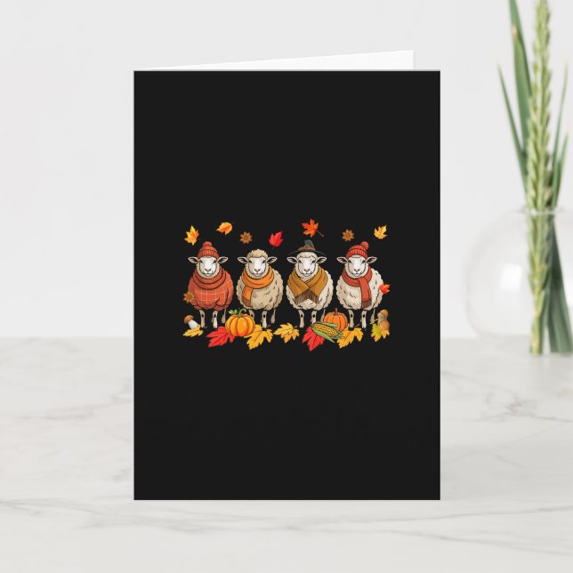 Carte Groupe de moutons Action de grâce Feuilles d'autom (Devant)