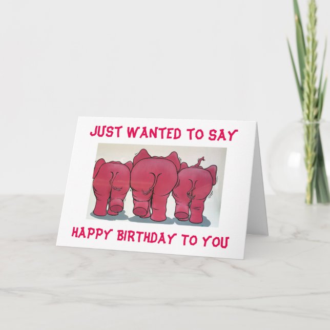 CARTE GROUPE D'ÉLÉPHANTS ROSES HEUREUX ANNIVERSAIRE À VO (Devant)