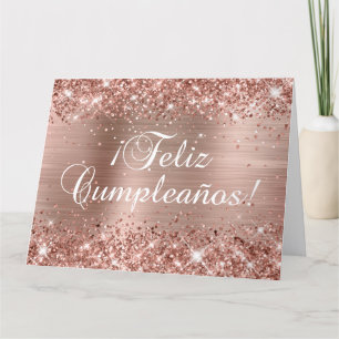 Carte Groupe Feliz Cumpleaños en feuille de rose doré pa