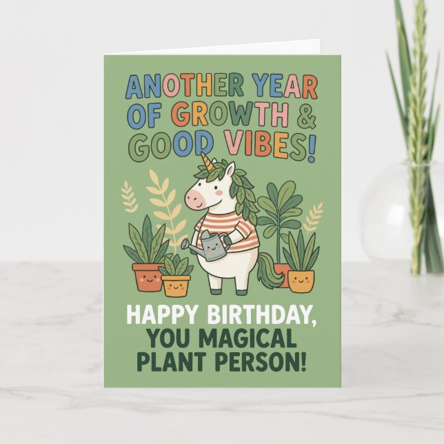 Carte Growth Good Vibes Unicorn Plant Lover Birthday (Devant)