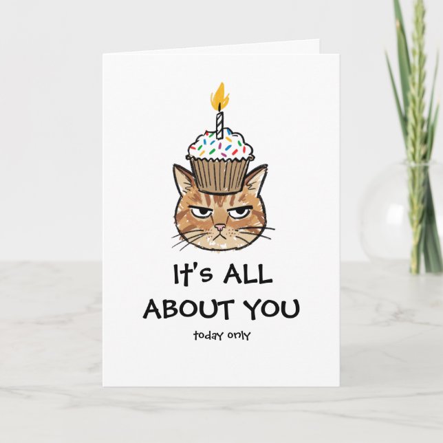 Carte Grumpy Cat Cupcake "Tout tourne autour de toi" Drô (Devant)