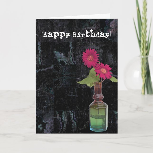 Carte Grunge Birthday Flowers in Vase (Devant)