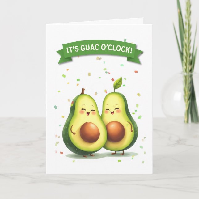 Carte Guacamole Day Cute Avocado Couple avec bannière (Devant)