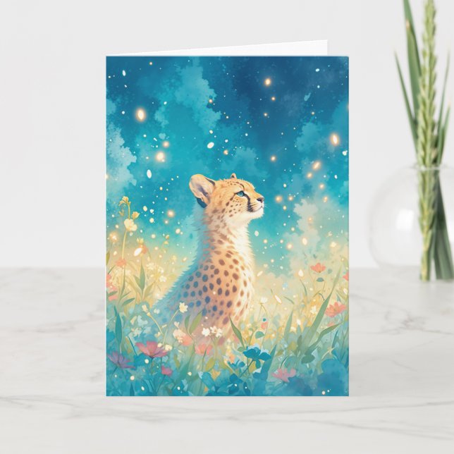 Carte Guépard époustouflant parmi les fleurs sauvages (Devant)