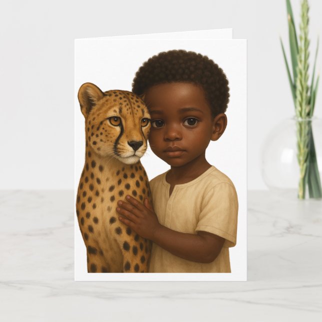 Carte Guépard et garçon : Lien du sauvage et de l'innoce (Devant)